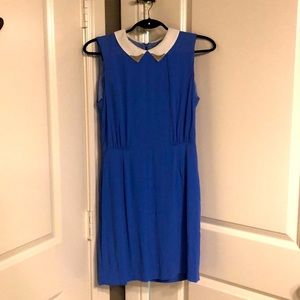 Sandro Blue Silk Dress with Embellished Collar